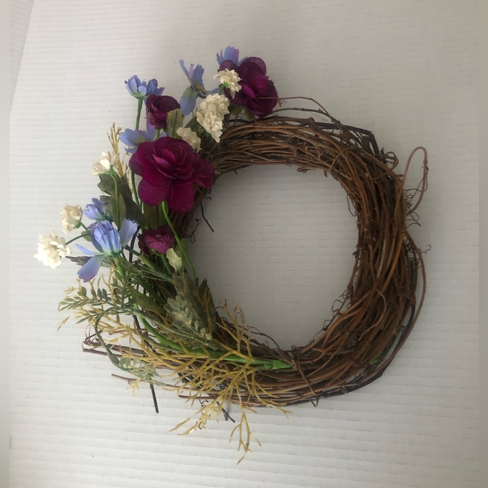 Small Floral Wreath for Door Centerpiece  Natural twigs with Faux Purple